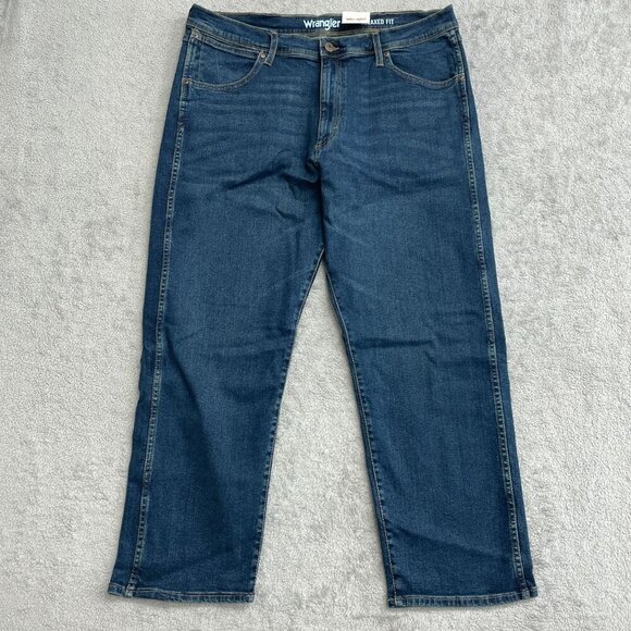 NEW Wrangler Men's 36X29 Relaxed Fit Jeans Dark Blue Cotton & Elastane - Picture 2 of 7